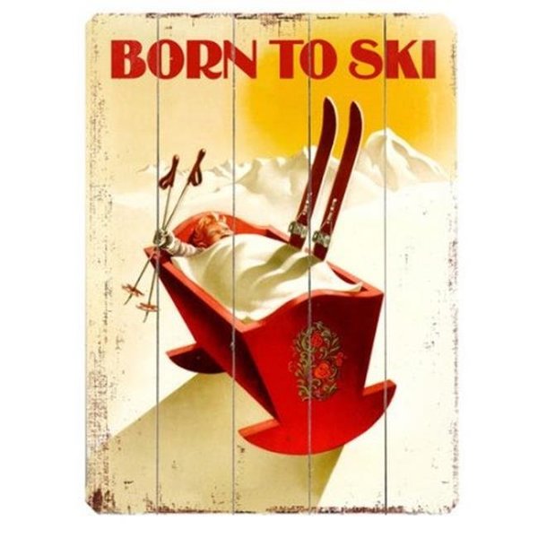 One Bella Casa One Bella Casa 0003-3298-20 18 x 24 in. Born to Ski Planked Wood Wall Decor by Posters Please 0003-3298-20